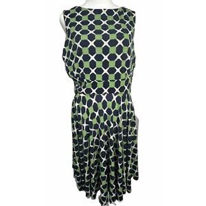 Donna Morgan Dress Jersey Geo Print Sleeveless Fit-&-Flare Navy Green White 10